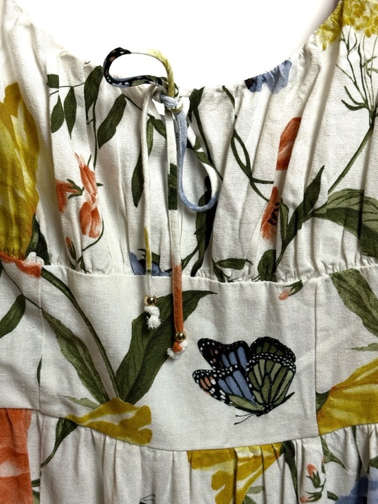 Ellen Tracy Linen-Blend Dress Midi Sleeveless White Floral Sz 10 NWT - Picture 3 of 11